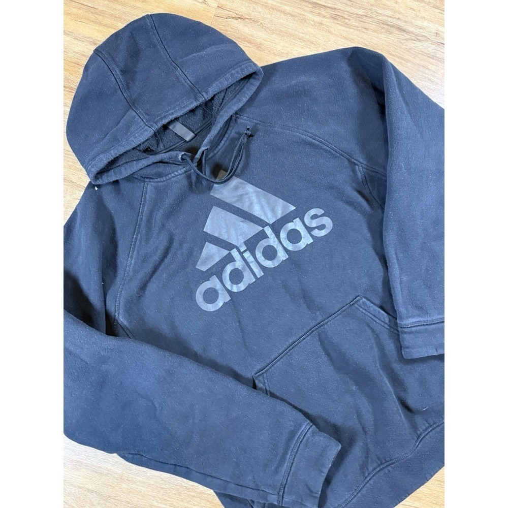 Adidas Mens Large Black Big Logo Pullover Hoodie Sweatshirt Fleece